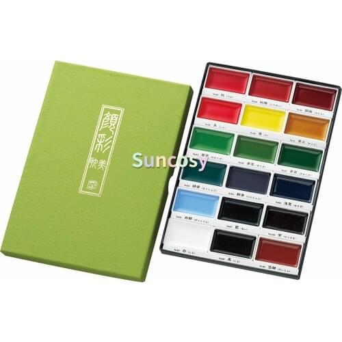 18 Kuretake Gansai Tambi 18 Color JAPAN Traditional Solid Water Color Paint , Water Color Painting Supplies ,rich Pigments