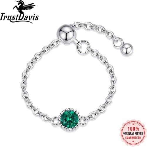 TrustDavis Real 925 Sterling Silver Fashion Sweet Round Shiny CZ Chain Ring Sizable For Women Wedding Party Fine Jewelry DA1885