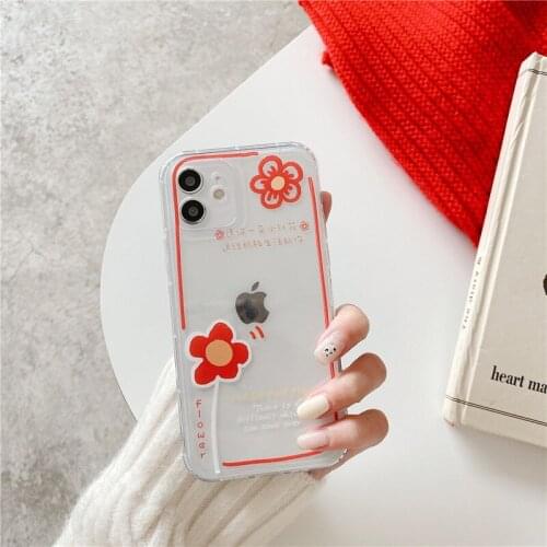 Retro sweet kawaii red flowers japanese bumper Phone Case For iPhone 12 11 Pro Max Xr Xs Max 7 8 Plus 7Plus case Cute Soft Cover