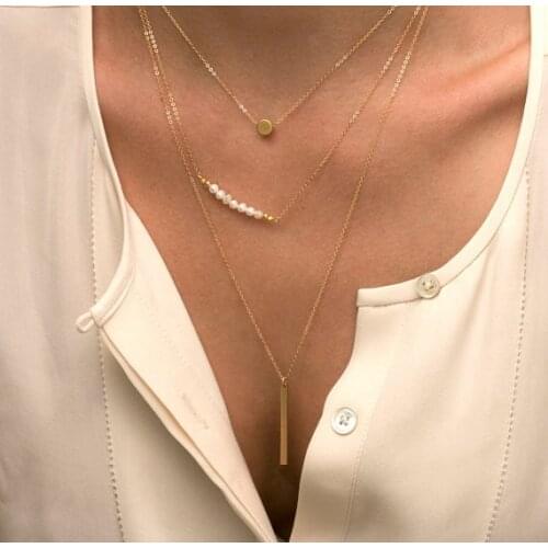Volunge New Trendy Fashion Simple Simulated Pearl Bar Sticks Multilayer pendant Necklace for Women Jewelry 2017 Gifts