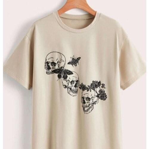 Hillbilly Skeleton Print Tee Shirt Gothique Halloween Fashion Harajuku T Shirts Women 2021 Summer Casual Roupas Femininas