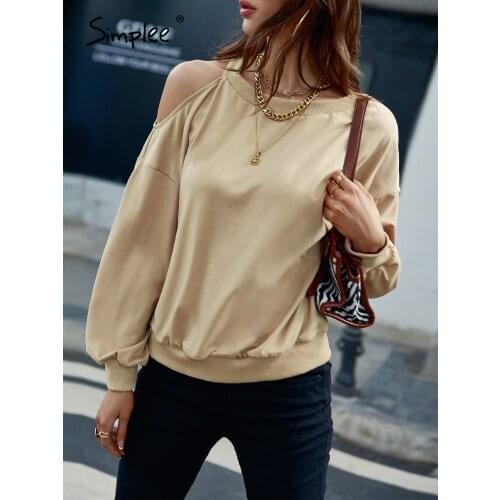 Simplee Office hole one piece hoodie sweatshirt women Casual o-neck soft short hoodies autumn Loose off shoulder ladies top 2021