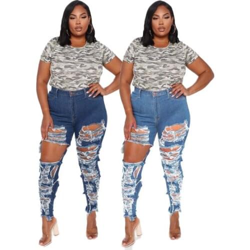 Womens Sexy High Waist Pencil Jeans Casual Blue Ripped Denim Pants Lady Long Skinny Slim Jeans Pants For Women 2021 Autumn New