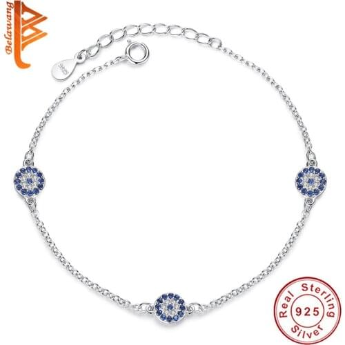 Wholesale European Lucky Eye Blue Crystal Bracelet for Women 925 Sterling Silver Bracelet Female Link Chain Bracelet Jewelry