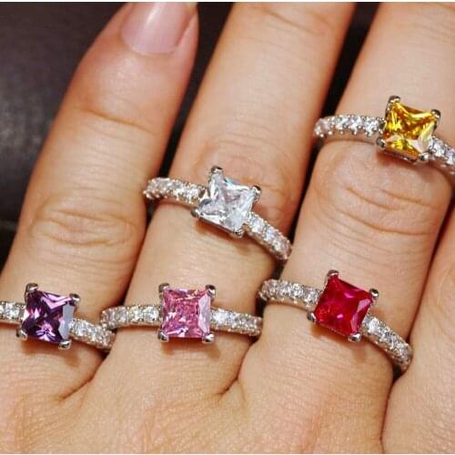 New Fashion Colorful Square Ring Silver-color Ring Wedding Accessories Engagement For Women Rings