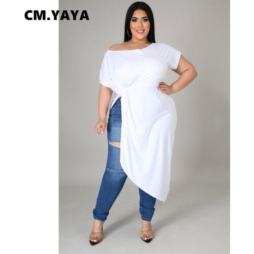 CM.YAYA Women Plus Size Dress Solid Short Sleeve Splited Mid Calf Dresses Sexy Fashion High Streetwear Summer Outfits 2021