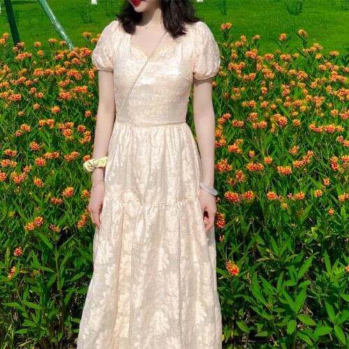 Palace Retro Fashion Women Long Dresses Puff Sleeves Square Neck Elegant Lady Ball Gown Dress Vestidos Clothing