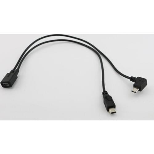 1pcs Mini USB 2.0 Female Jack To Mini USB Male Plug + Micro USB Male 90 Degree Right Angle Charger Adapter Cable
