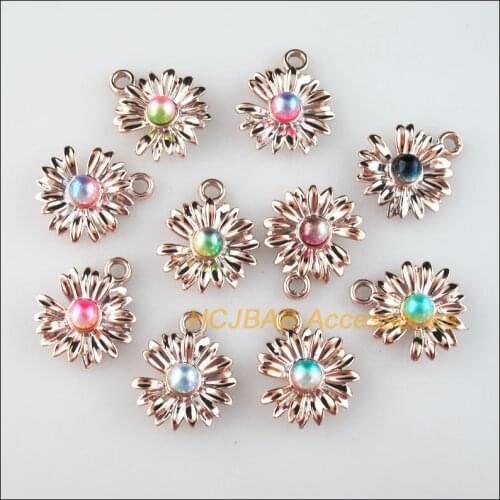 30 New Daisy Charms Colored Acrylic KC Gold Plated Flower Pendants 20.5x24mm