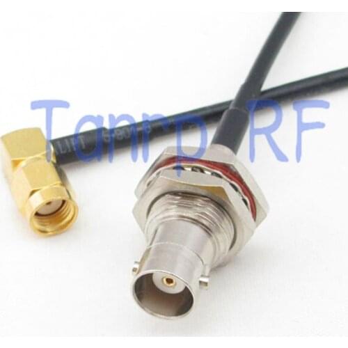 6in BNC female with nut bulkhead to RP-SMA male right angle RF adapter 15CM Pigtail coaxial jumper cable RG174 extension cord