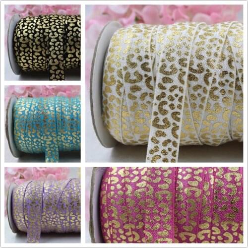 1659-1 , 5/8'' 16MM hot gold print Leopard Elasticity ribbon , 10 yards DIY handmade hair accessories Material , free shipping