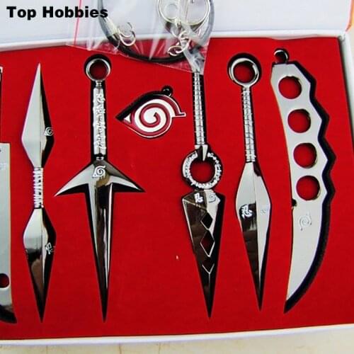 Anime Naruto Blade Keychain Kunai Sword Shuriken Knife Pendant Cosplay Prop 7PCS/set throwing Weapons naruto Sword Knife Black
