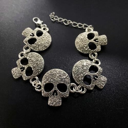Halloween Bracelet Tibetan Silver Skull Bracelet ,Womens Mens Bracelet,Vintage Bracelet Horror Charm Fashion Punk Bracelet