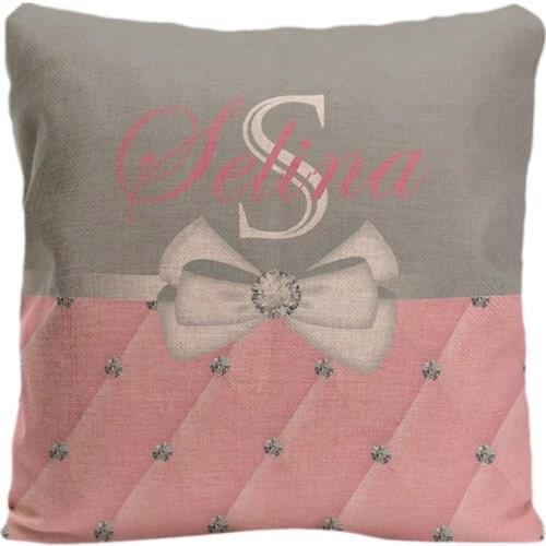 Custom Name Throw Pillow Case Decorative Cushion Cover Customize Gift For Bedroom Light Pink And Light Grey Pillowcase