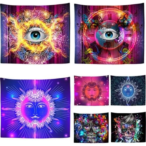 Colorful Sun Eye Tapestry Wall Hanging Celestial Wall Skeleton Pattern Tapestry Hippie Wall Carpets Dorm Decor