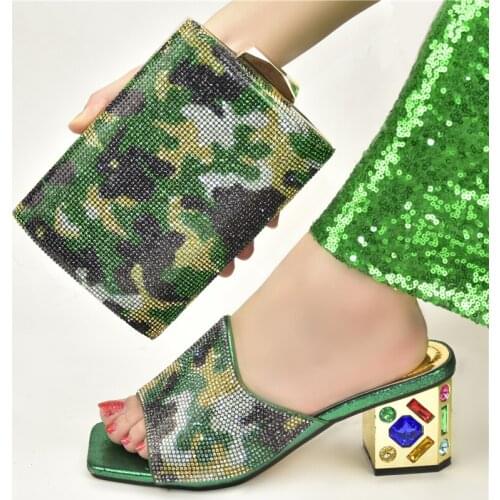 Doershow New Arrival African Wedding Shoes and Bag Set green Italian Shoes with Matching Bags Nigerian Women party! HJK1-9