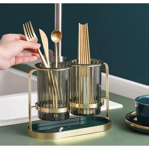 PET+Iron Kitchen Drain Chopstick Rack Knife Stand Utensil Storage Holder Organizer Kitchenware Cooking Tool Tray Shelf Box