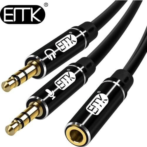 EMK Splitter Headphone for Computer 3.5mm Female to 2 Male 3.5mm Mic Audio Y Splitter Cable Headset to PC Adapter