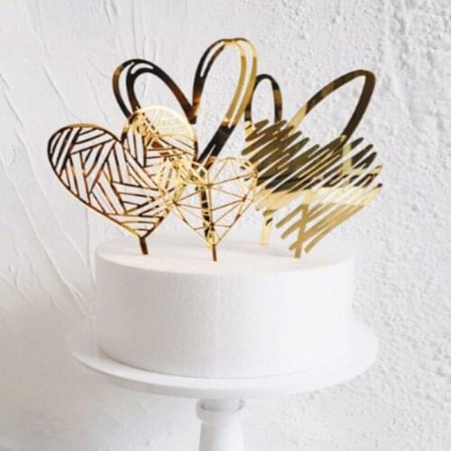 Happy Birthday Cake Insert Flag Acrylic Gold Peach Heart Cake Topper Card Cake Decorations For Birthday Party Wedding Supplies