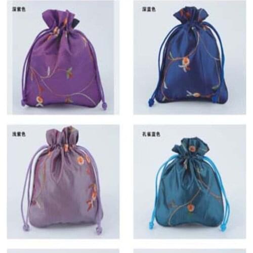 Fine bags wholesale 14*11cm silk pouches embroidery 100 pcs various colors