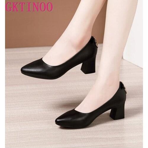 GKTINOO Professional Work Shoes Pointed Toe Leather Shoes Women Pumps 2020 Autumn Black High Heels Office Shoes Plus size 41