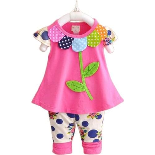 2020 New Kids Baby Girl Clothing Set Bowknot Summer Floral T-shirts Tops and Pants Leggings 2pcs Cute Children Outfits Girls Set