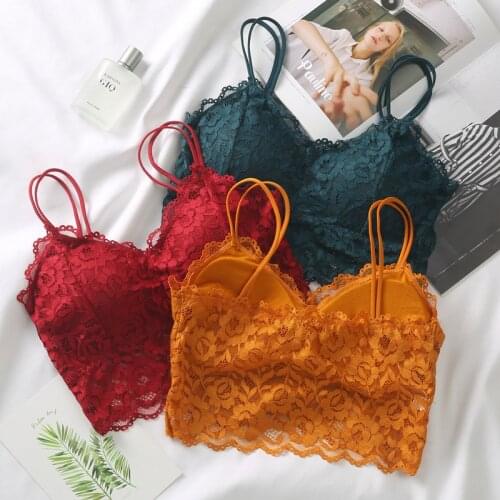 Lace BraletteTop Women Lingerie Lace Wireless Tanks Top Underwear Full Cup Lace Tops Women Padded Camisole Femme Camis