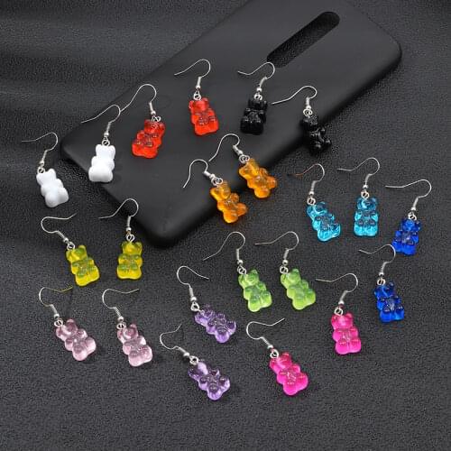 Cute Gummy purple Bear Earrings Statement Minimalist Dangle Earrings Jelly Multicolor Gummy Bear Hanging Womens Earrings