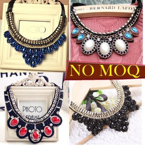 Fashion Crystal Beads Charm Choker Necklace Popular Bead Braid rope necklace leaf blue rhinestone Necklace bib statement pendent