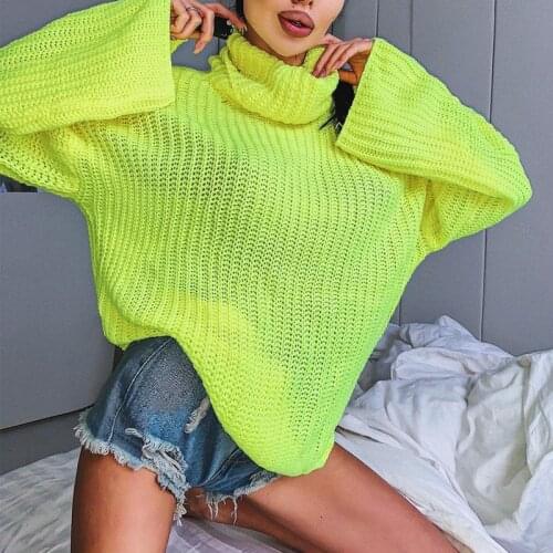 Fashion Neon Green Sexy Backless Long Sleeve Turtleneck Sweater Women Loose Back Cross Casual Warm Autumn Winter Pullover Gray