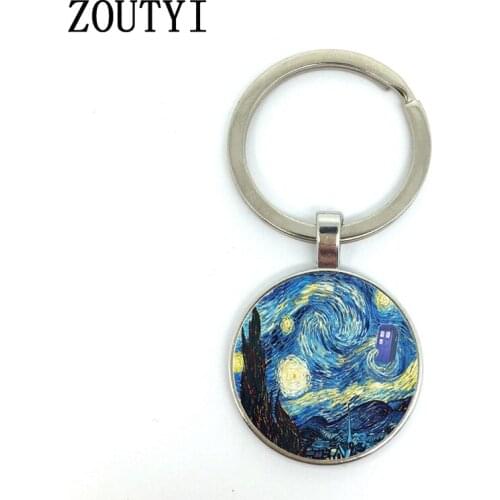New/hot, retro Van Gogh star, male and female keychain quality car pendant, convex glass keychain