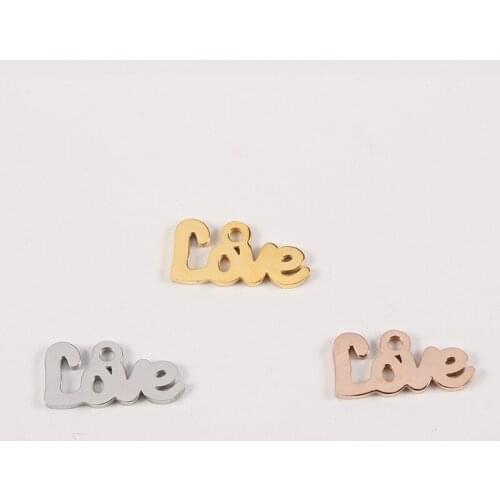 10pcs/Lot Real Stainless Steel Mirror Polish Love Letter Charms Pendants for DIY Jewelry Making 15*7mm
