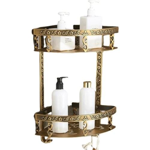 Nail Free Bathroom Shelves 2 Layer Antique Metal Shower Corner Shelf Wall Mount Shampoo Storage Shelf