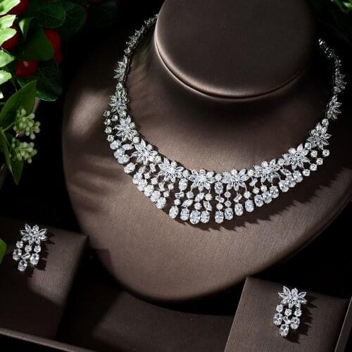 HIBRIDE Luxury Sparking AAA Cubic Zirconia Women Weeding Jewelry Set 2pcs Necklace and Earring Set Party Accessories N-1277