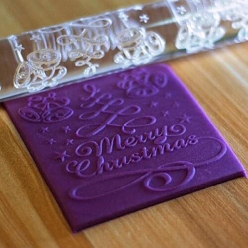 Merry Christmas Acrylic Embossing Fondant Rolling Pin for Cake Pastry Decoration Baking Kitchen Accessories Baking Tools