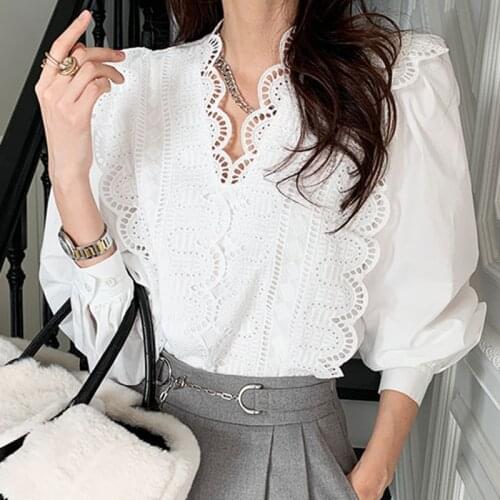 RUGOD 2021 spring v-neck lace up basic solid shirt termperament all-match streetwear OL elegant fashion basic shirt 2021 spring