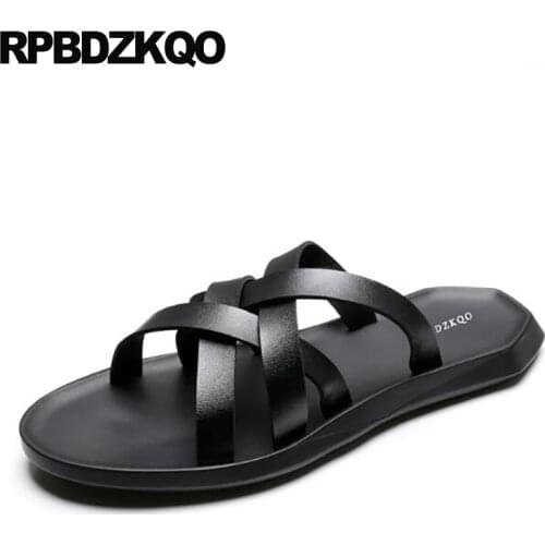Waterproof beach roman outdoor white men gladiator sandals summer slippers leather shoes black strap slides nice open toe water
