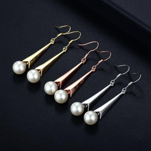 3 Color Long Geometric Drop Earrings Exquisite Imitation Pearl Wedding Jewelry For Women Fashion Girl Womens Accessories