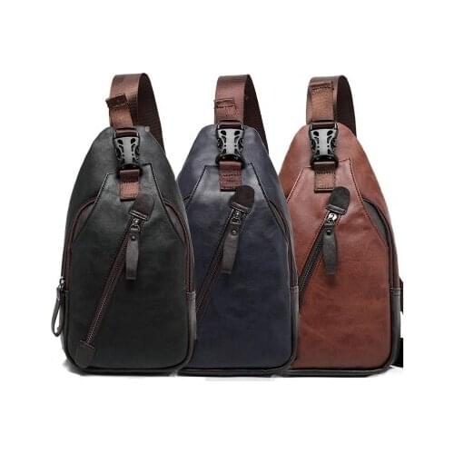 2020 Mens Brand Vintage Chest Bag Waterproof PU Leather Man Messenger Bags Business Office Crossbody Bags Casual Shoulderag