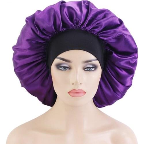 Extra Large Satin Silk Bonnet Women Sleep Night Cap Hat Big Size Head Cover Bonnet for Curly Hair Care Wide Band Cap Headwrap