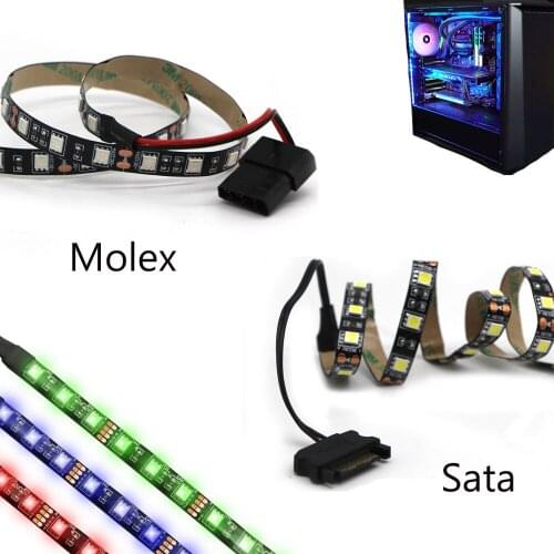 DC 12V SATA / Molex Connector LED Strip For PC Computer Case Panel Header gamer tape Light warm white / UV / blue / red / green