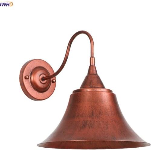 IWHD Rust Iron Vintage Wall Lamp Bedroom Stair Mirror Loft Decor Retro Industrial Wall Light Sconce Wandlamp Applique Murale LED
