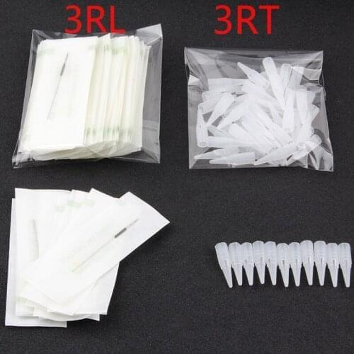 YILONG 3RL+3RT (Needles +Tips Each 50pcs ) Professional Permanent Makeup Machine Needles Caps For Eyebrow Lips