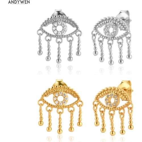ANDYWEN 200 New 925 Sterling Silver Gold Eye Beads Drop Earring Luxury Fashion Women Crystal Luxury Jewelry 2020 Rock Pock