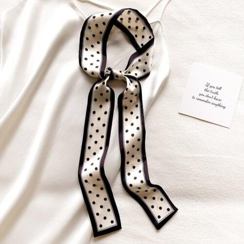 Fashion Womens Silk Hair Scarf Bandanas Lady Polka Dot Long Hair Ribbon Bag Skinny Scarves Design Wrist Towel Foulard Headband