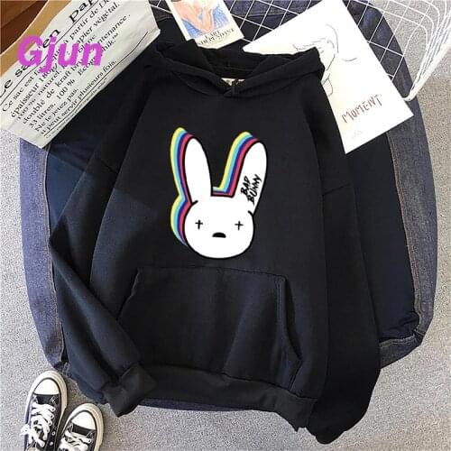 Womens Sweatshirt Bad Bunny Print O-Neck 2021 Autumn Winter Female Casual Cute Yellow Clothes Woman Hoodies Loose Pullover