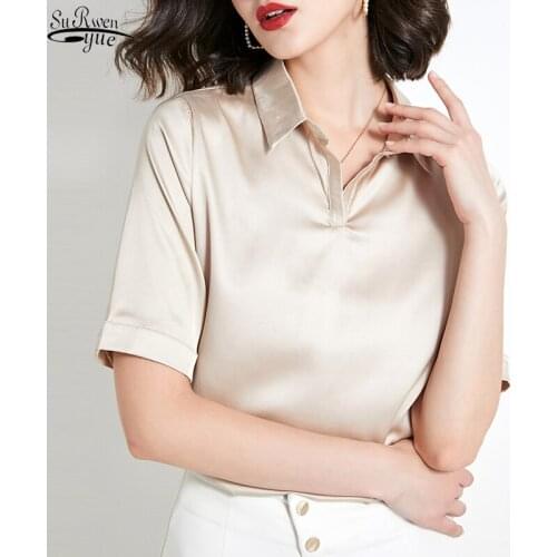 2021 Office Lady Solid Loose Crop Top Women Summer Plus Size Silk Tops Women Shirts Korean Style Pullover Blouse Women 9908
