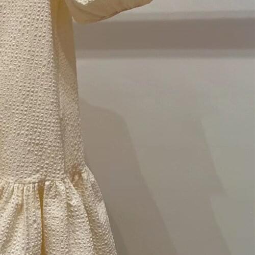 2021 New Women V Neck Puff Sleeve Short Dress Textured Loose Ruffled Dress Solid Color Mini Dress