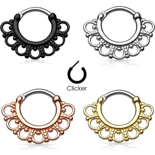 1PC Tribal Fan Circles Titanium Septum Nose Rings Clicker Stud Piercing Ear Hanger Septum Clicker Rings 16G Fashion Body Jewelry