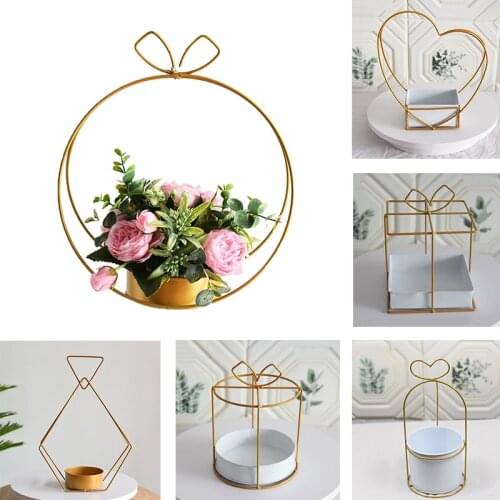 Home Decoration Portable Flower Basket Metal Wrought Iron Cake Stand Floral Package Holder Flowers Arrangement Gift Box